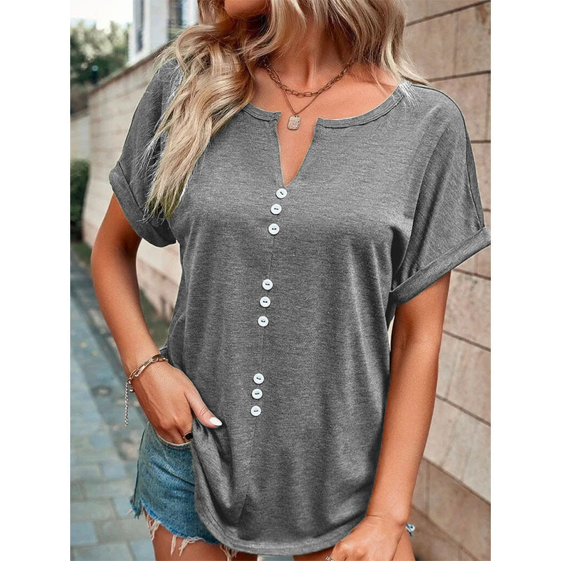 V-neck Short Sleeve Tops Shirt: Your Summer Essential with a Splash of Style