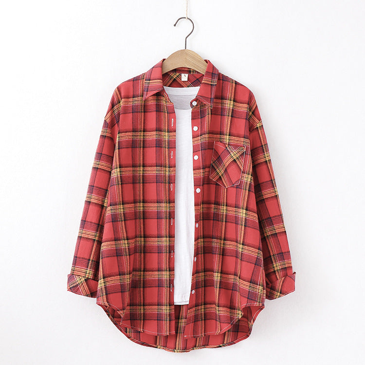 Plaid Shirt Women Loose Long Sleeve Blouses Cotton Flannel Casual Shirt Women