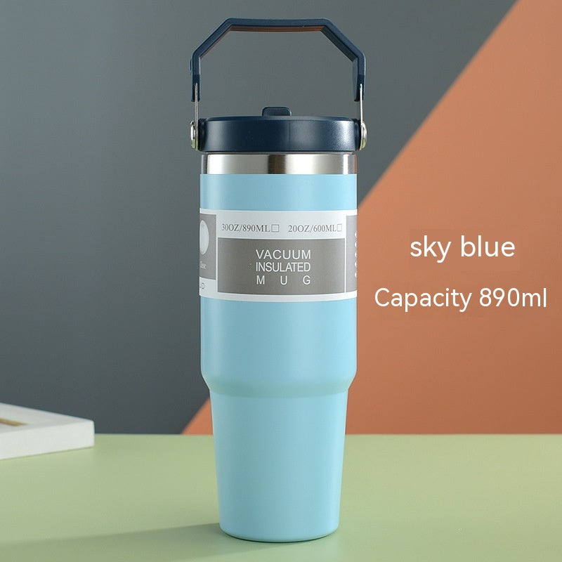 Portable Stainless Steel Travel Tumbler - Insulated Water Bottle with Handle Cover