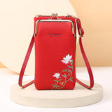 Flower Embroidery Phone Bag With Lock Buckle Outdoor Long Wallet Fashion Shoulder And Crossbody Bags