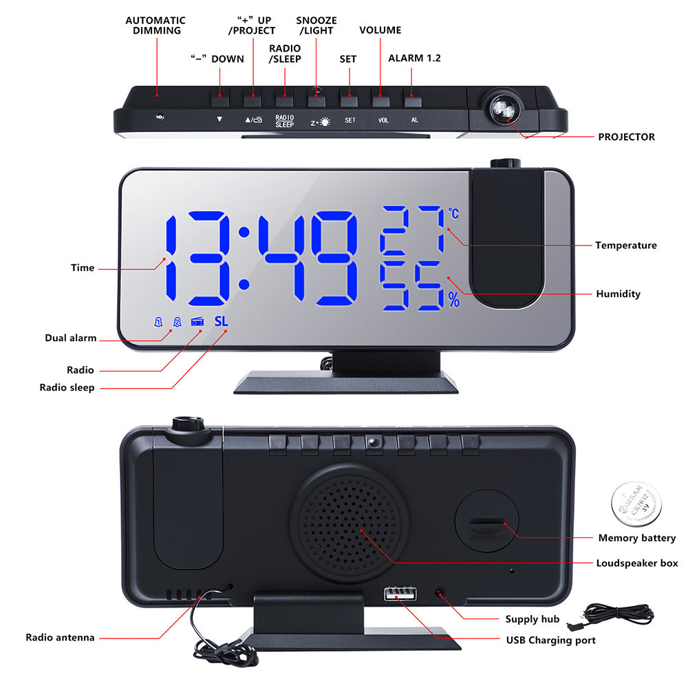 Multifunctional Radio Projection Alarm Clock - Minihomy