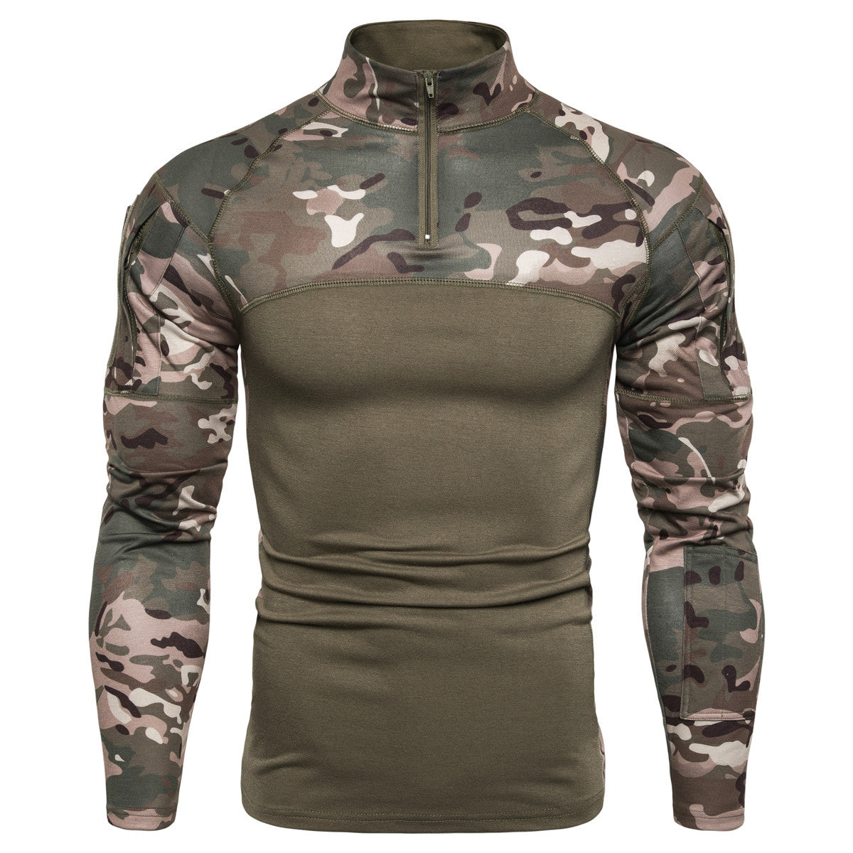 Camouflage panel zipper T-shirt