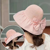 Large Brim Sun Hat with Bow - UV Protection, Summer Fisherman Hat for Women