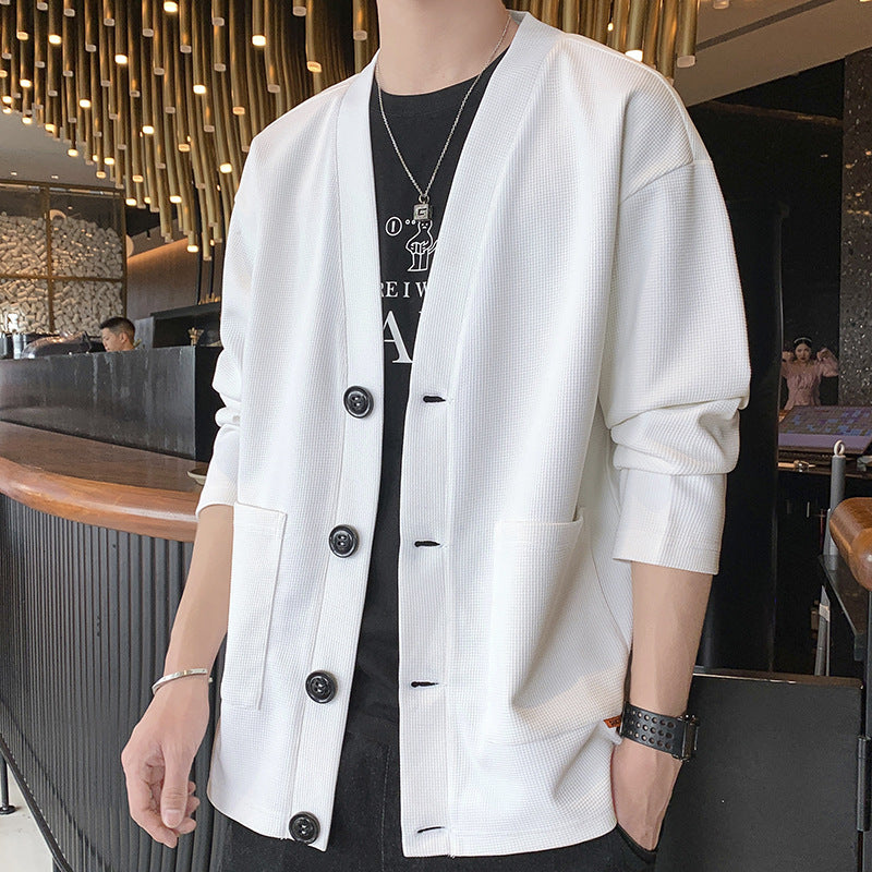 Men's Coat Waffle Collar Cardigan