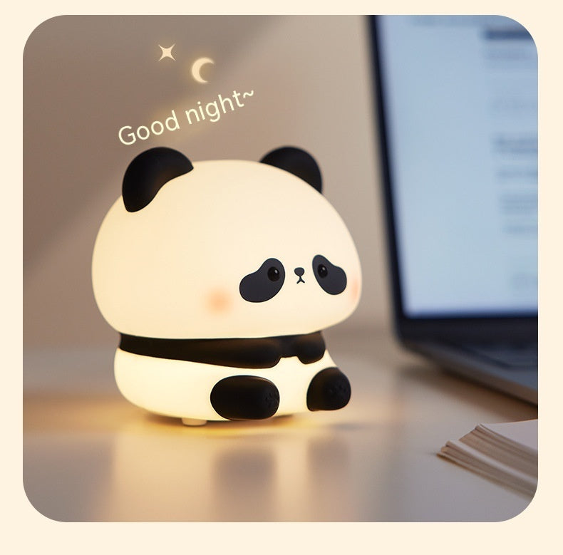 Panda LED Night Light Cute Silicone Night Light USB Rechargeable Touch Night Lamp Bedroom Timing Lamp Decoration Children's Gift Home Decor - Minihomy