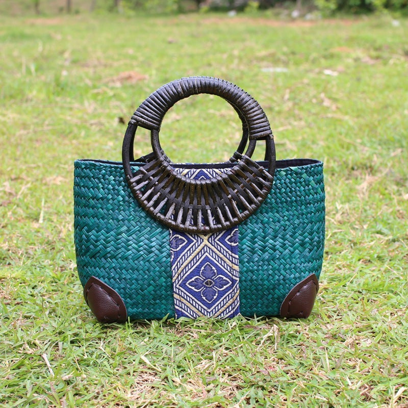 Vintage handmade straw handbag