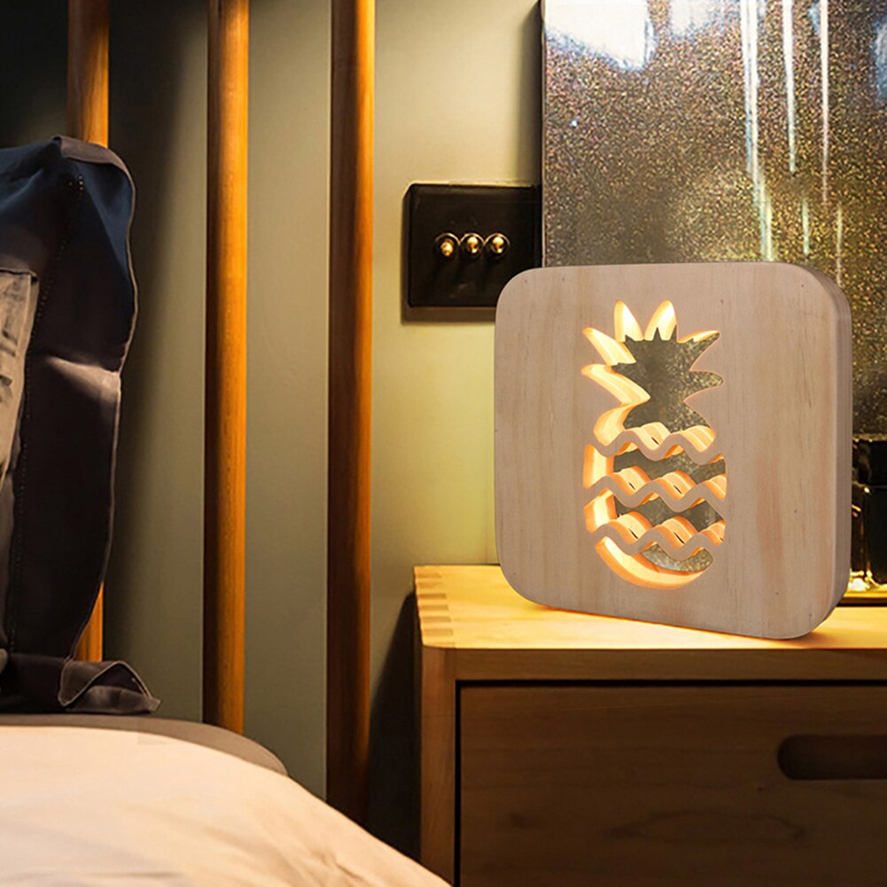 LED Wooden Pineapple Night Light USB - Minihomy