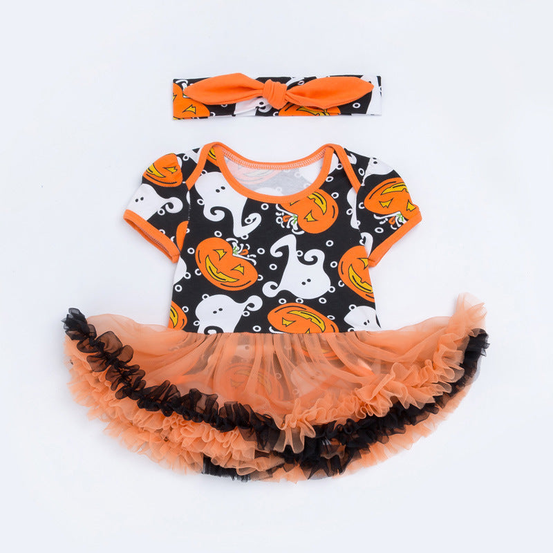 Halloween Pumpkin Short Sleeve Romper