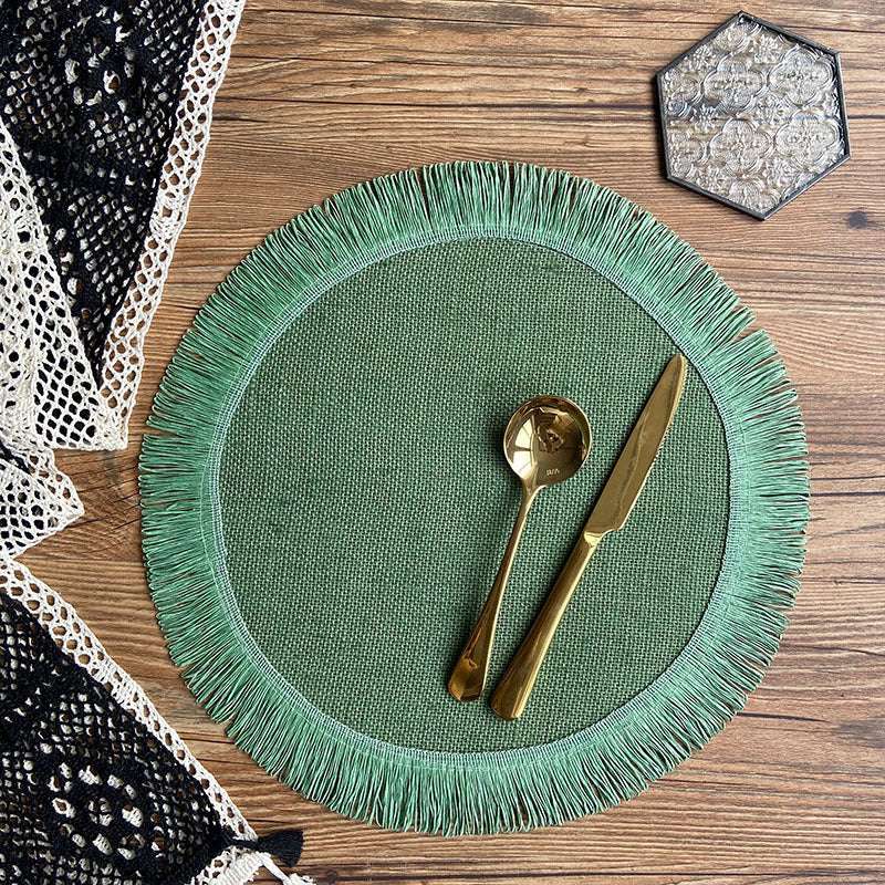 Handwoven Jute Placemats with Tassels - Boho Home Decor