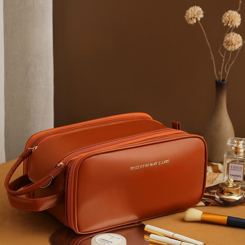 Fashionable High Capacity Three-layer Double Zipper U-shaped Cosmetic Bag - Minihomy