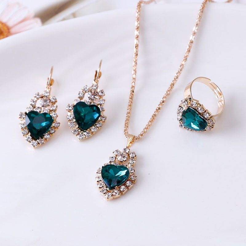 Water Drop Rhinestone Necklace Earrings Ring Set