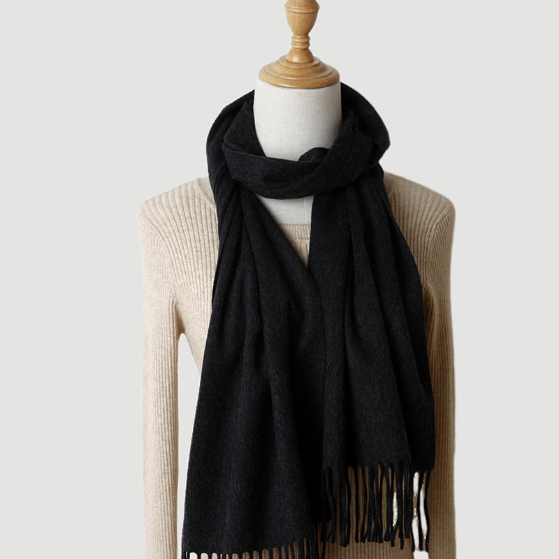 Solid Color Autumn And Winter Tassel Pure Cashmere Scarf For Women