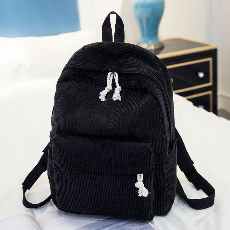 Durable Corduroy Backpack for Students - School Bag with Shoulder Straps