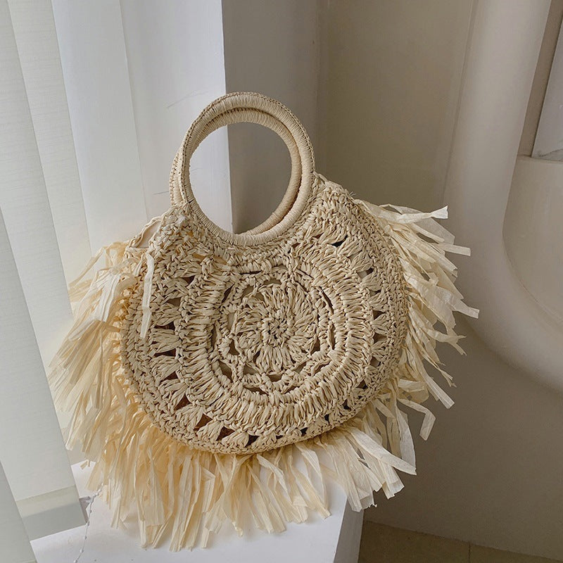 Hollow Straw Tassel Handbag - Minihomy