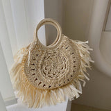 Hollow Straw Tassel Handbag - Minihomy