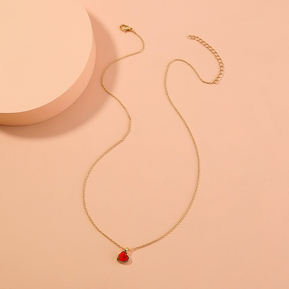 Red Heart Clavicle Chain Pendant