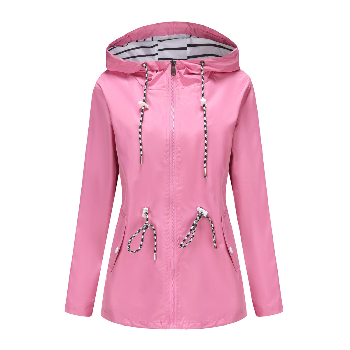 Long Sleeved Splashproof Mid Length Windbreaker For Women's Hooded Raincoat