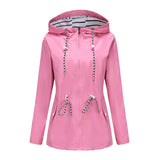 Long Sleeved Splashproof Mid Length Windbreaker For Women's Hooded Raincoat