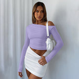 Women's Autumn And Winter Long Sleeve One-shoulder Style Top