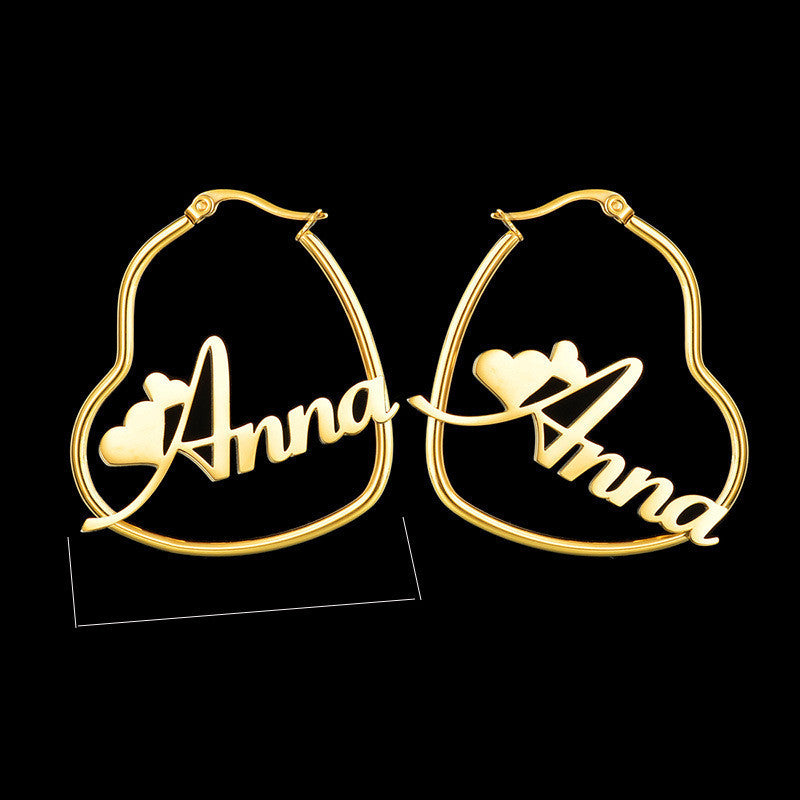 Custom Hoop Earrings Name Letter Stainless Steel Gold Color