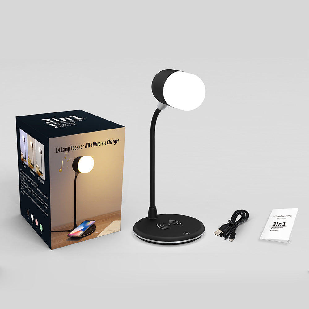 3-in-1 Desk Lamp with Wireless Charging, Bluetooth Speaker & USB - Dimmable Nightlight for Bedroom - Minihomy