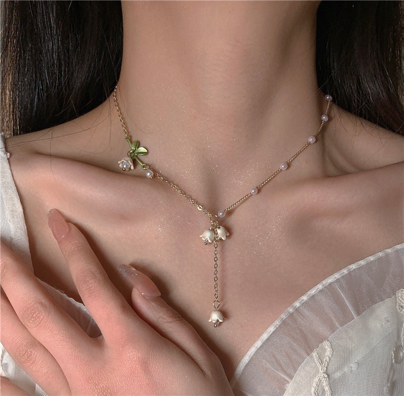 Lily Of The Valley Pearl Necklace White Fairy Flower Summer Gifts For Her - Minihomy