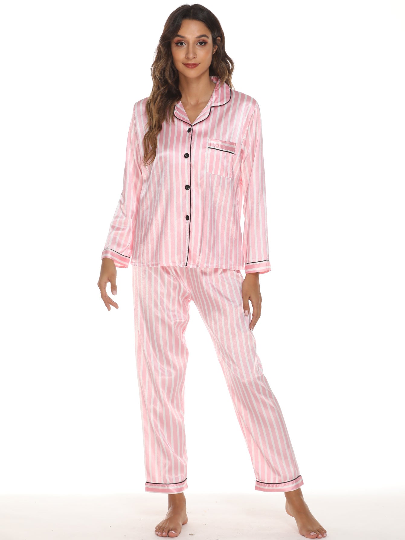 Two-piece Stretch Satin Home Wear Pajamas Women