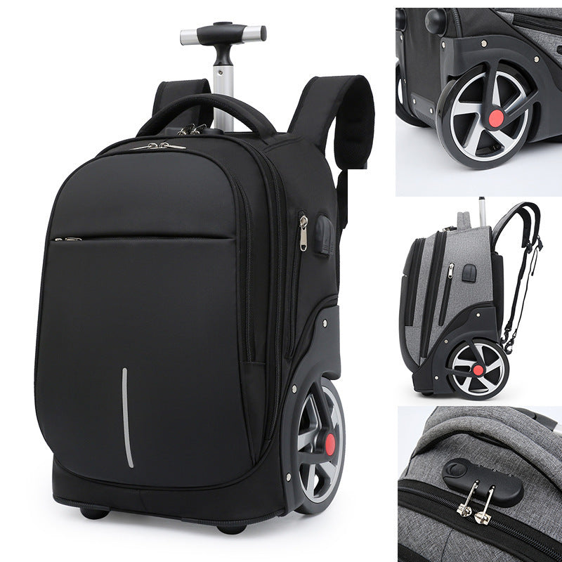 Junior High School Student Trolley Bag Large Capacity Large Wheel Trolley Case Backpack - Minihomy