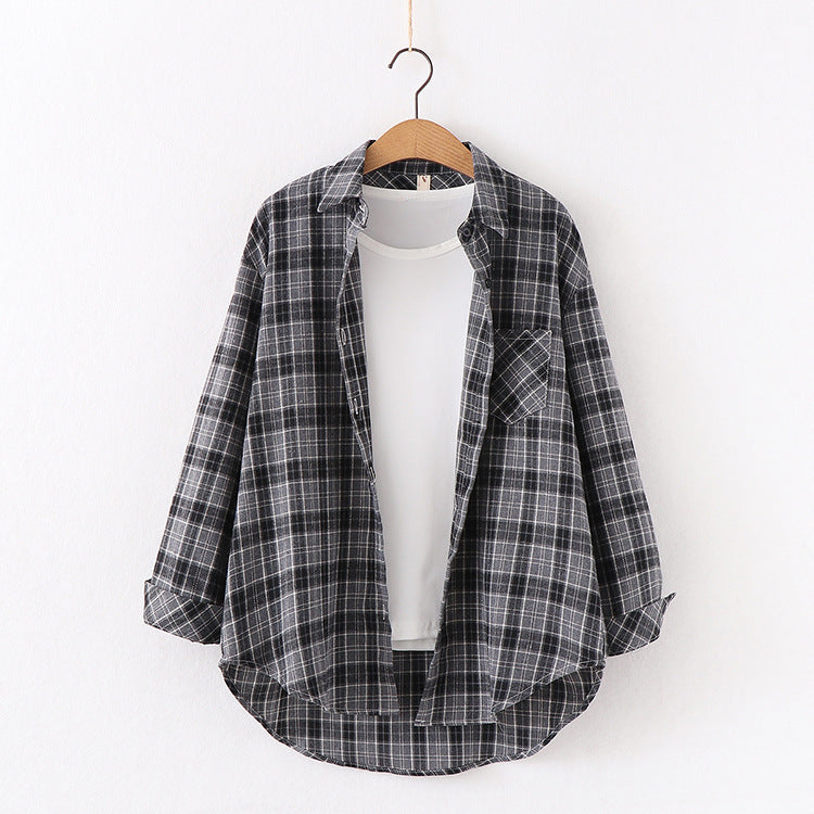 Plaid Shirt Women Loose Long Sleeve Blouses Cotton Flannel Casual Shirt Women