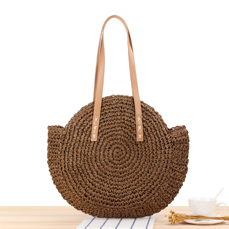 Simple Round Shoulder Bag Straw Handbag Summer Beach Bags