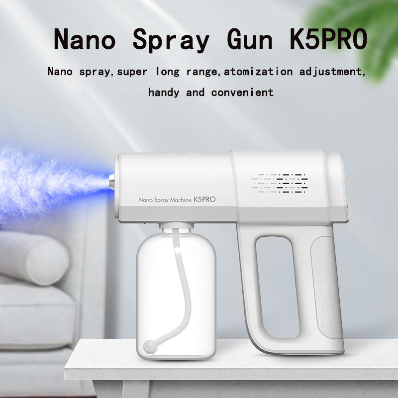 Electric Sanitizer Sprayer: Blue Light Nano Steam Disinfection Gun for Home & Car - Wireless USB Humidifier Atomizer