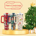 Christmas Pattern Mug With Handle Lid Straw Drinkware Stainless Steel Vacuum Tumbler Large Capacity Car Travel Coffee Cup - Minihomy