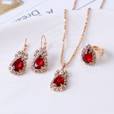 Water Drop Rhinestone Necklace Earrings Ring Set