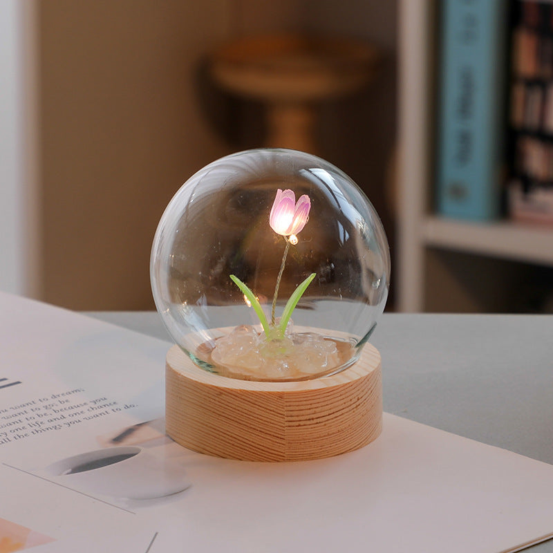 Artificial Tulip Flower Night Light - Handmade DIY LED Lamp for Bedroom Decor - Minihomy