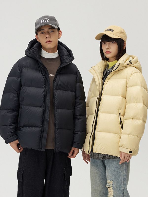 Down Jacket Thickened Couple Winter New Windproof Coat Solid Color Hooded - Minihomy