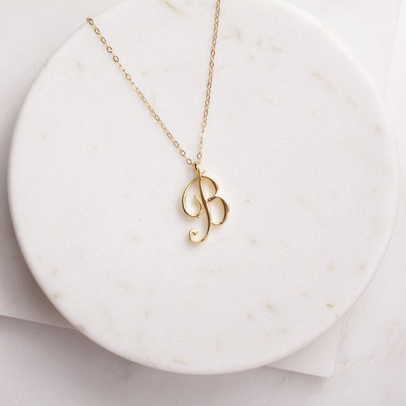 Gold 26 Old English Initial Letter Necklaces For Women - Minihomy