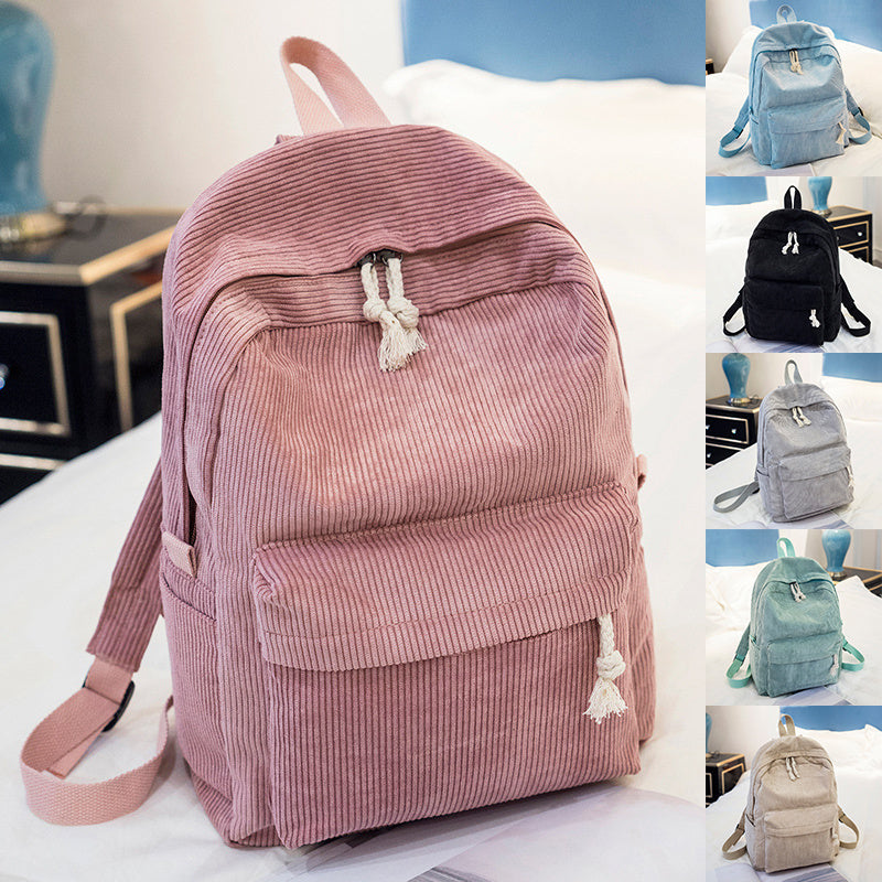 Durable Corduroy Backpack for Students - School Bag with Shoulder Straps - Minihomy