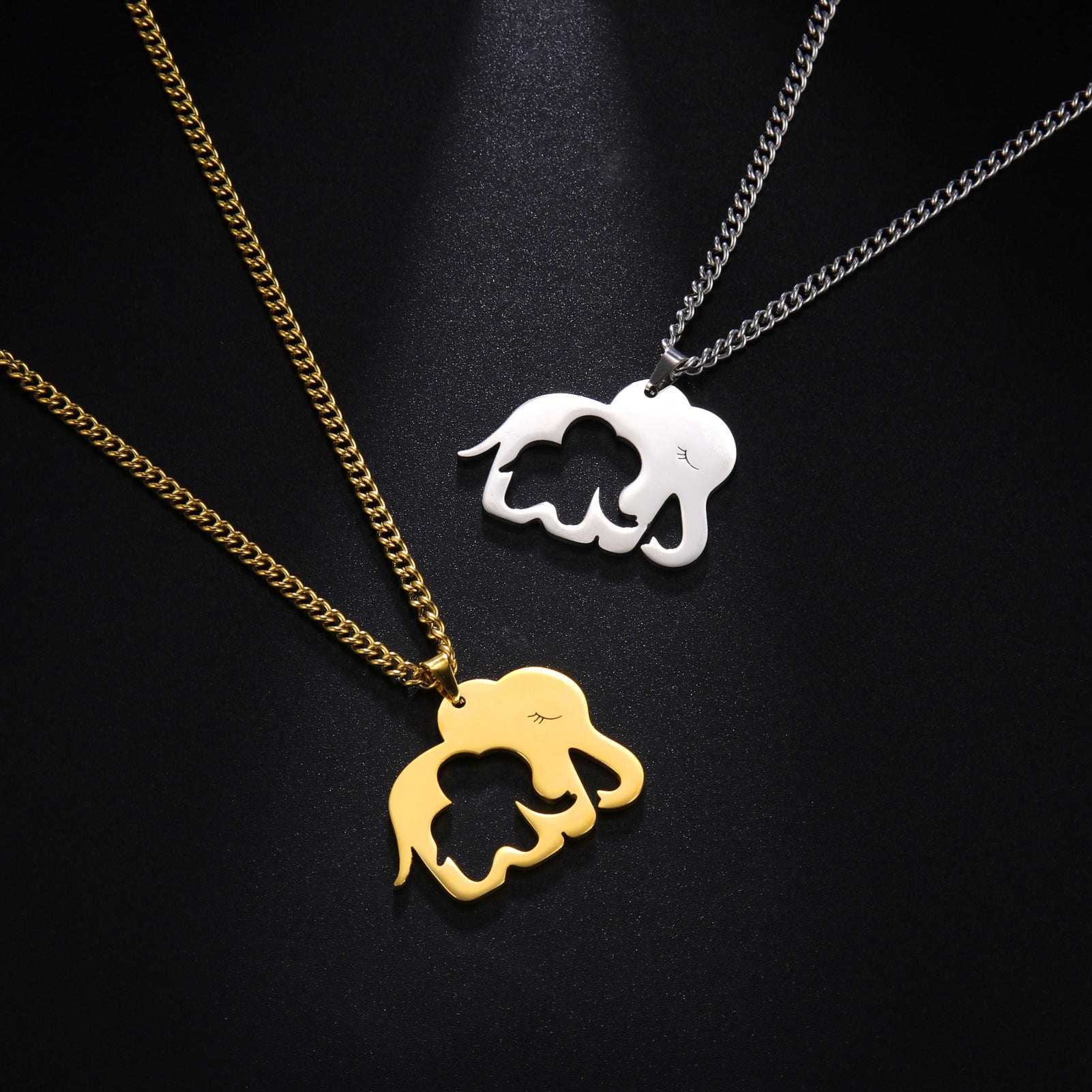 Sweater Chains Cartoon Animal Cut Elephant Mother Hollow Out Baby Elephant Necklace