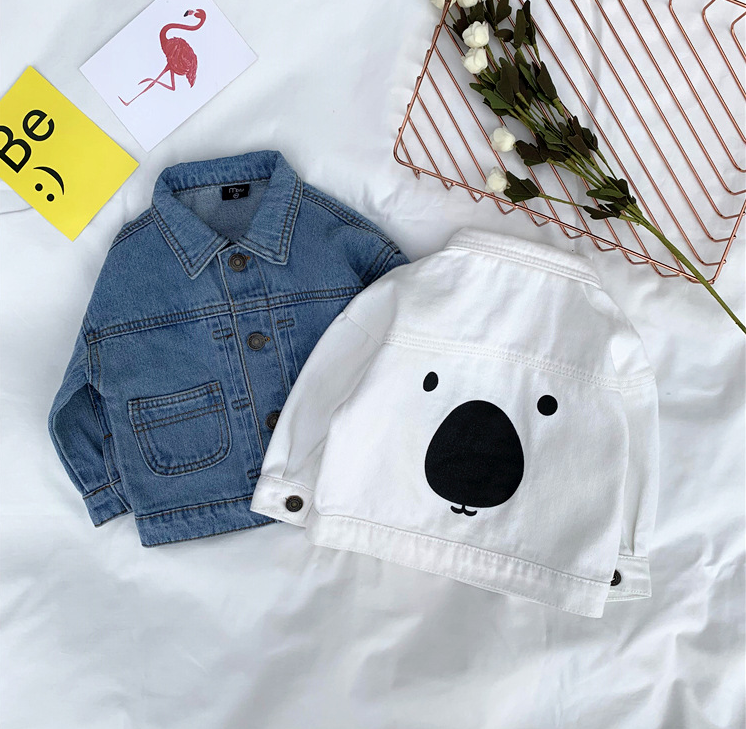 Cartoon bear boy denim jacket