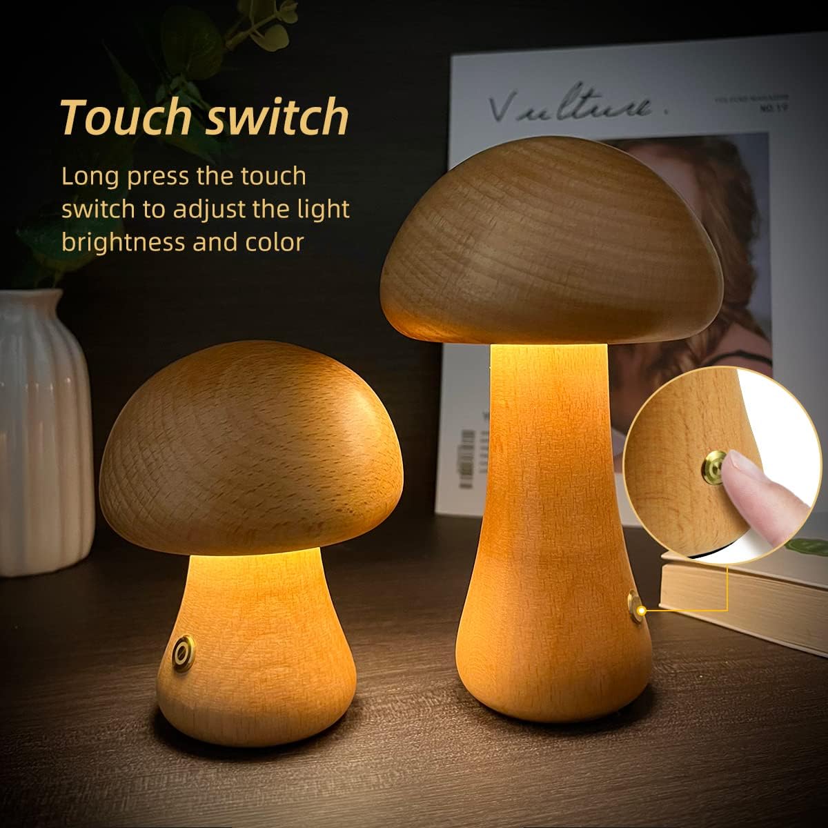 INS Wooden Cute Mushroom LED Night Light - Bedside Table Lamp for Bedroom - Minihomy