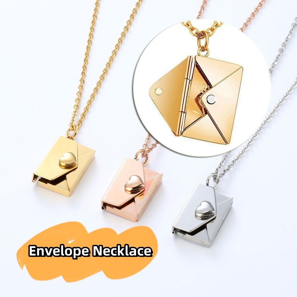 Peach Heart Envelope Necklace Secret Hidden Message Pendant Necklace