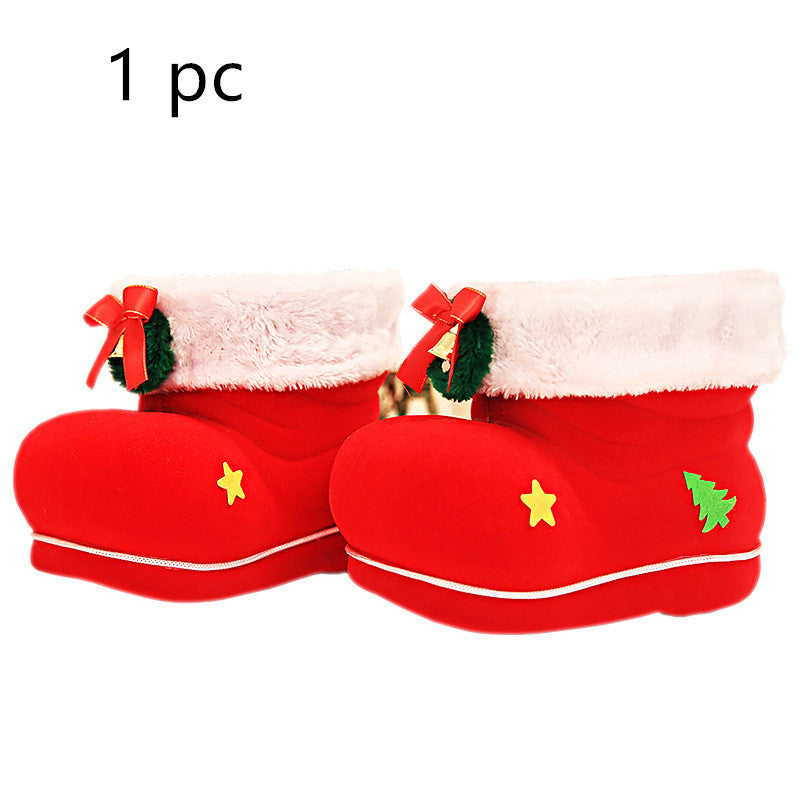 Large Christmas Red Flocking Candy Boots - Minihomy