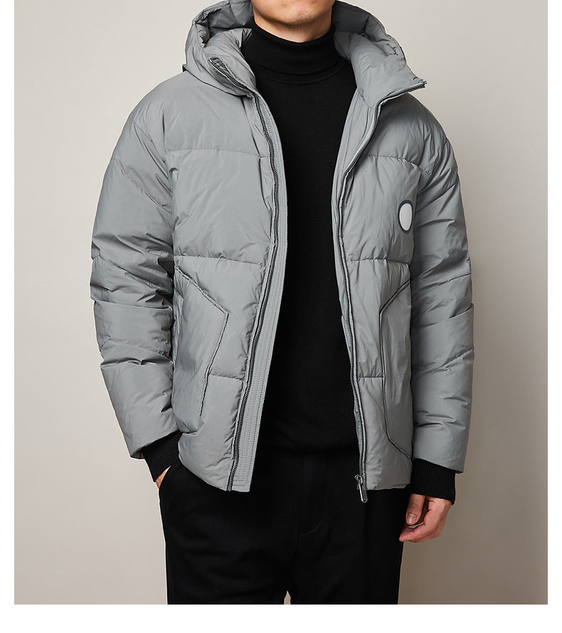 Men's Winter Warm Parka Jacket - Windproof, Short, Light Hooded Down