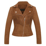 Autumn and winter womens Lapel tassel suede coat leather jacket - Minihomy