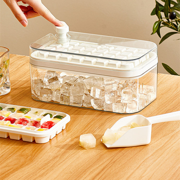 One-Button Press Type Ice Mold Box - Ice Cube Maker with Storage Box and Lid