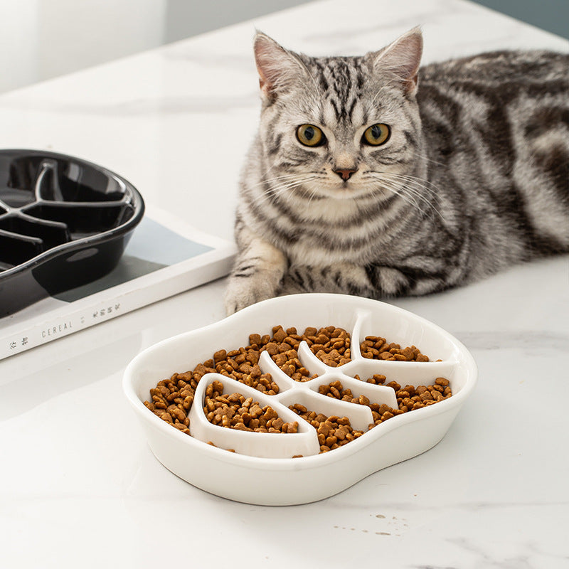 Ceramic Cat Bowl - Slow Food for Healthy Eating & Less Mess - Minihomy