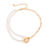 Women's Cross Chain Button Pearl Woven Necklace