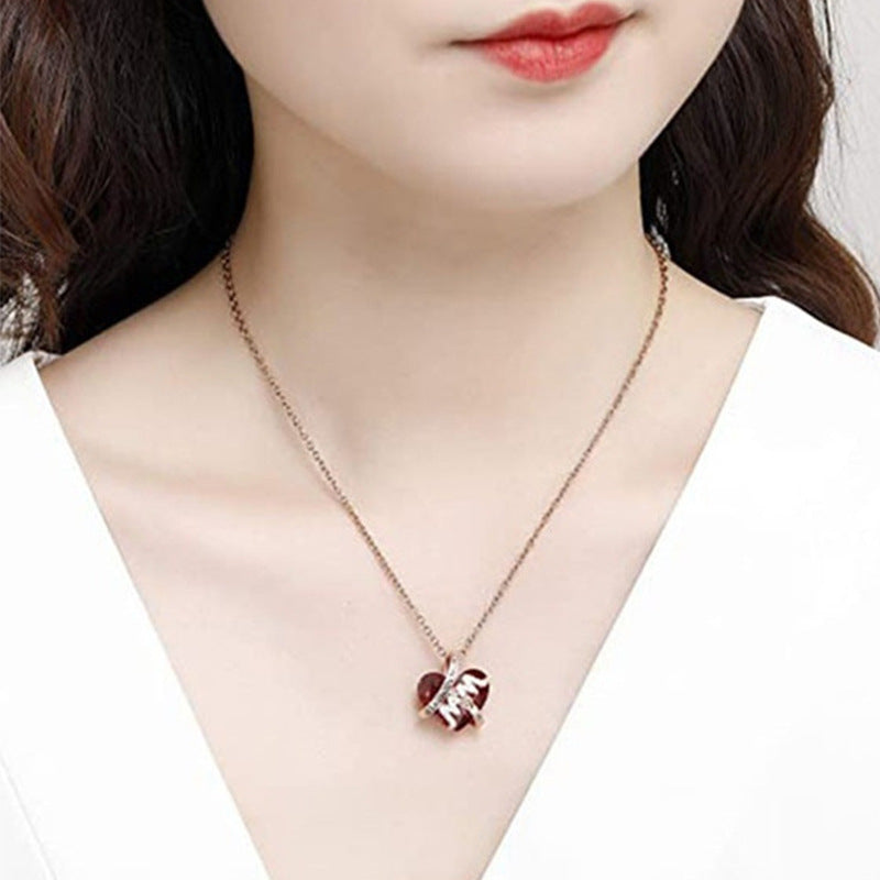 Luxury Red Crystal Heart-shaped Necklace: Perfect for Mother's Day - Minihomy