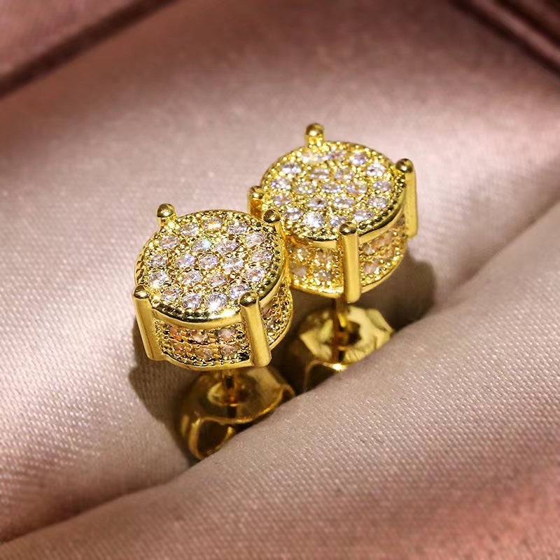 Four-claw Round Zircon Micro-inlaid Full Diamond Starry Earrings