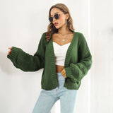 Puff Sleeve Cardigan Sweater Women Clothes Front Chunky Knitwear Coat